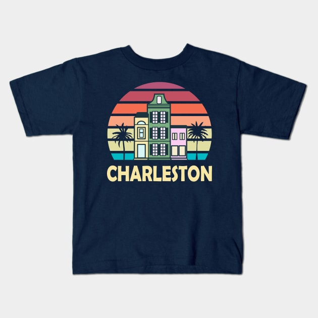 Charleston South Carolina Vintage Houses Palmetto Retro Kids T-Shirt by SubtleSplit